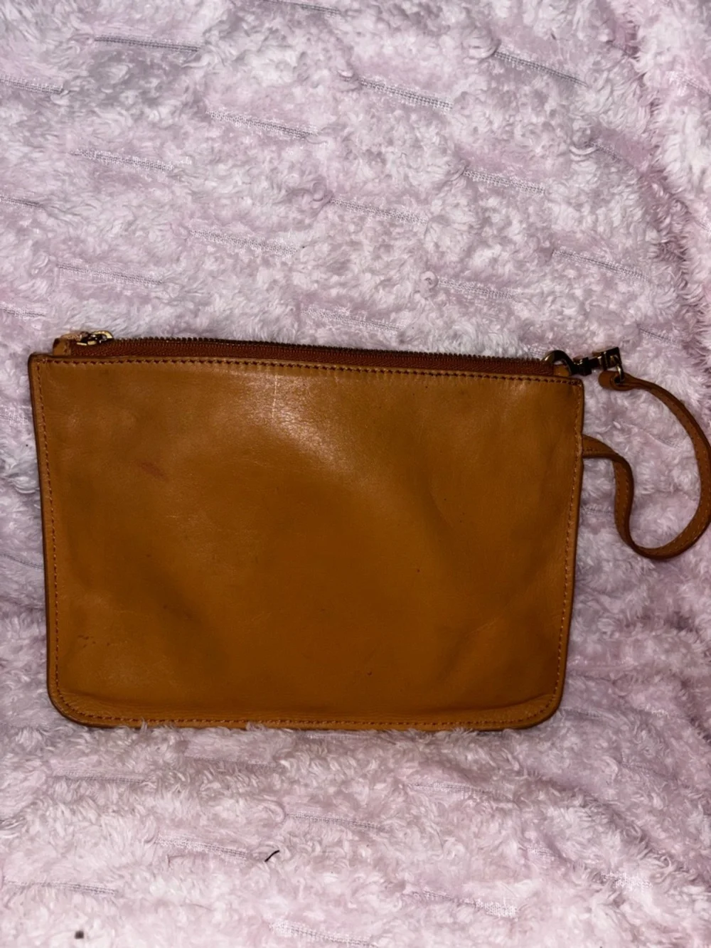 Tory Burch Caramel Leather Wristlet Clutch